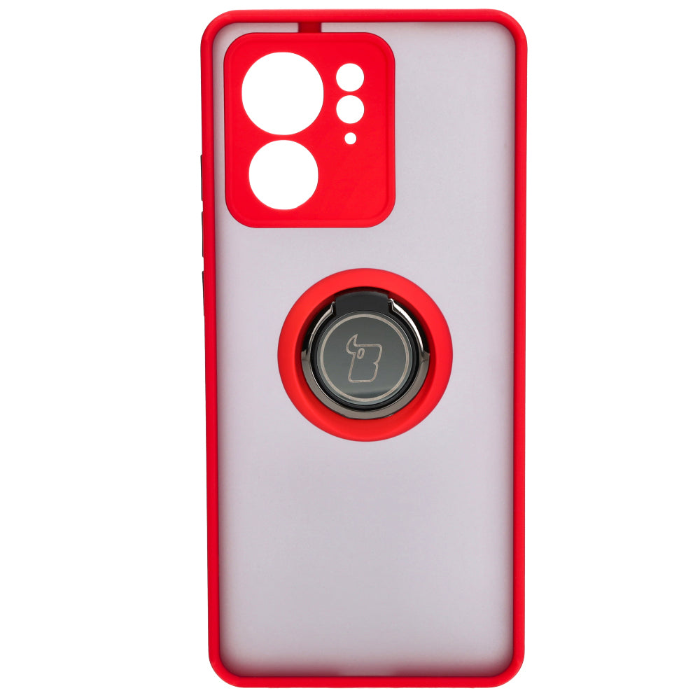 Handyhülle mit Fingergriff für Motorola Edge 40, Bizon Case Hybrid Ring, getönt mit rotem Rahmen