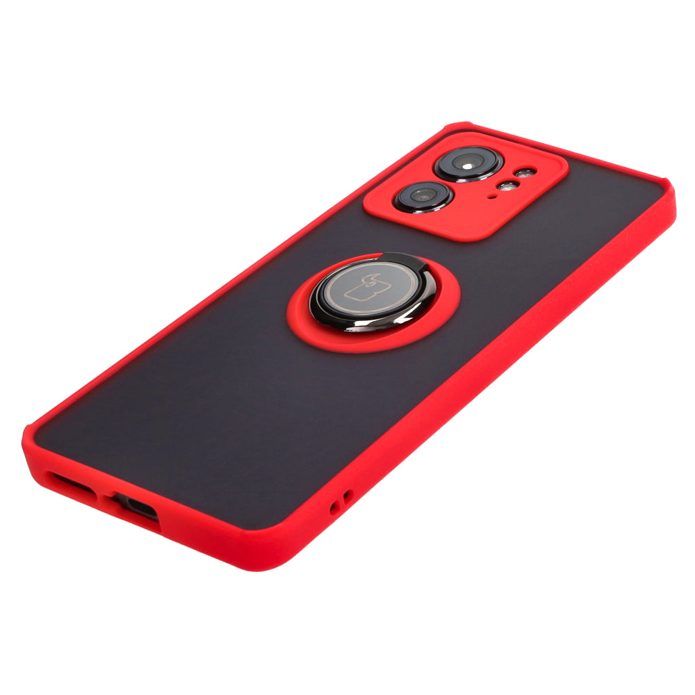Handyhülle mit Fingergriff für Motorola Edge 40, Bizon Case Hybrid Ring, getönt mit rotem Rahmen