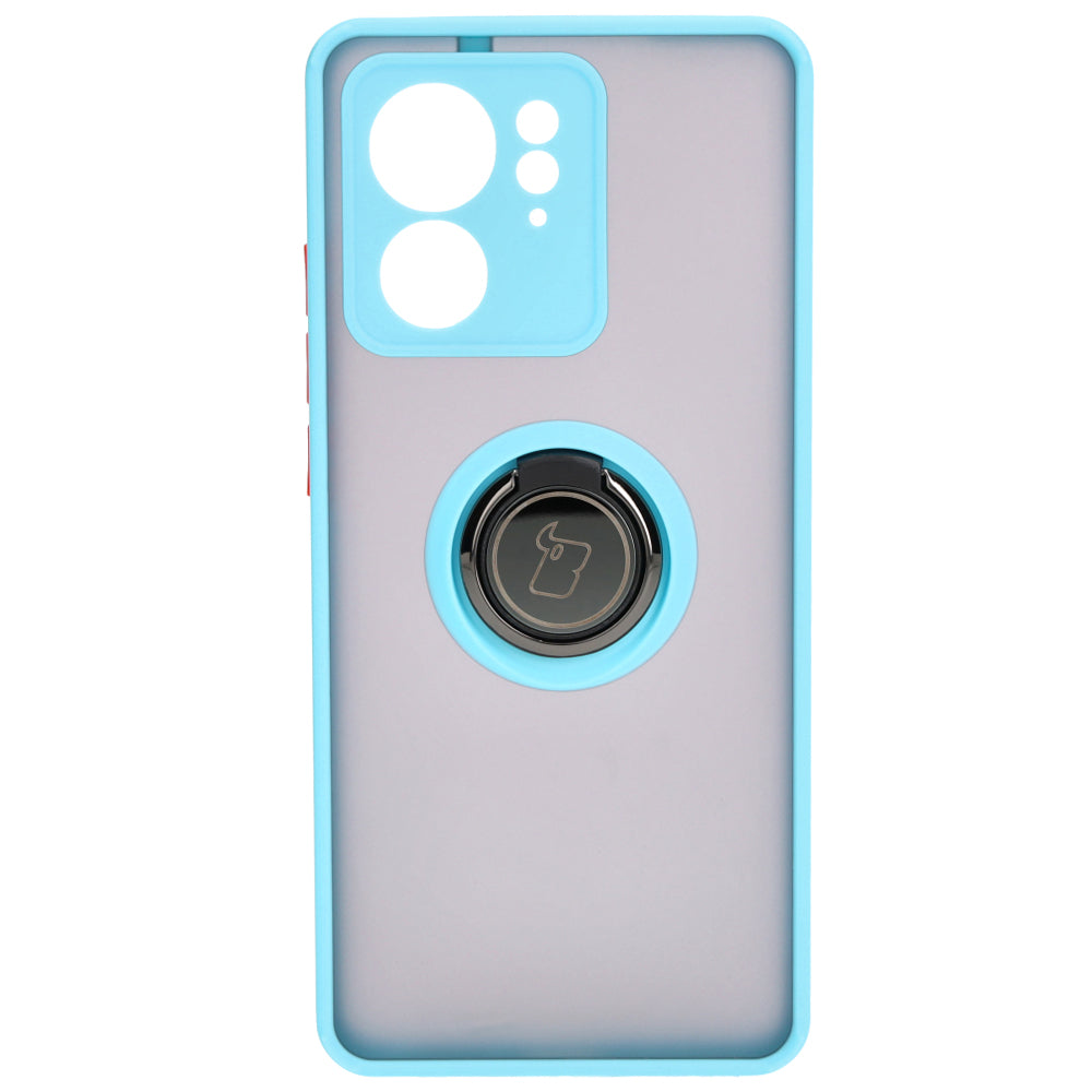Handyhülle mit Fingergriff für Motorola Edge 40, Bizon Case Hybrid Ring, getönt mit hellblauem Rahmen