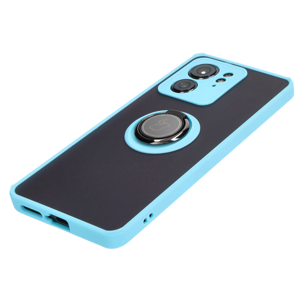 Handyhülle mit Fingergriff für Motorola Edge 40, Bizon Case Hybrid Ring, getönt mit hellblauem Rahmen