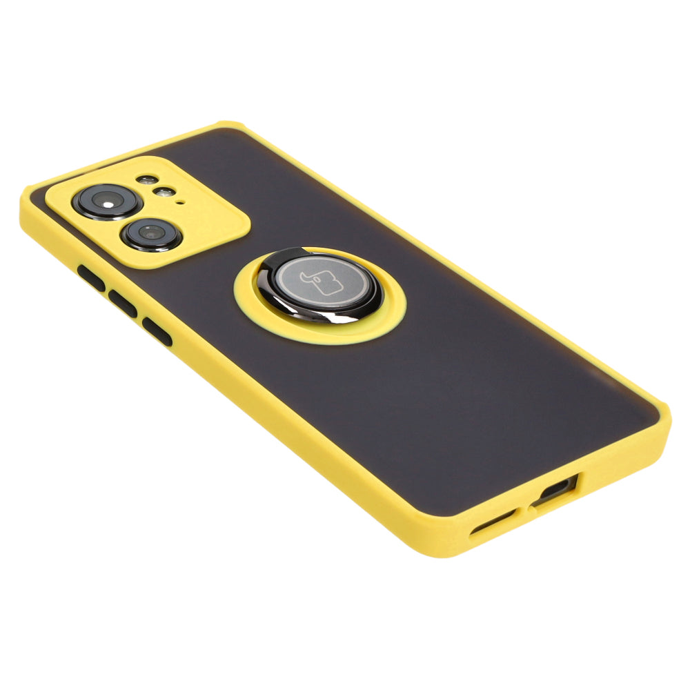Handyhülle mit Fingergriff für Motorola Edge 40, Bizon Case Hybrid Ring, getönt mit gelbem Rahmen