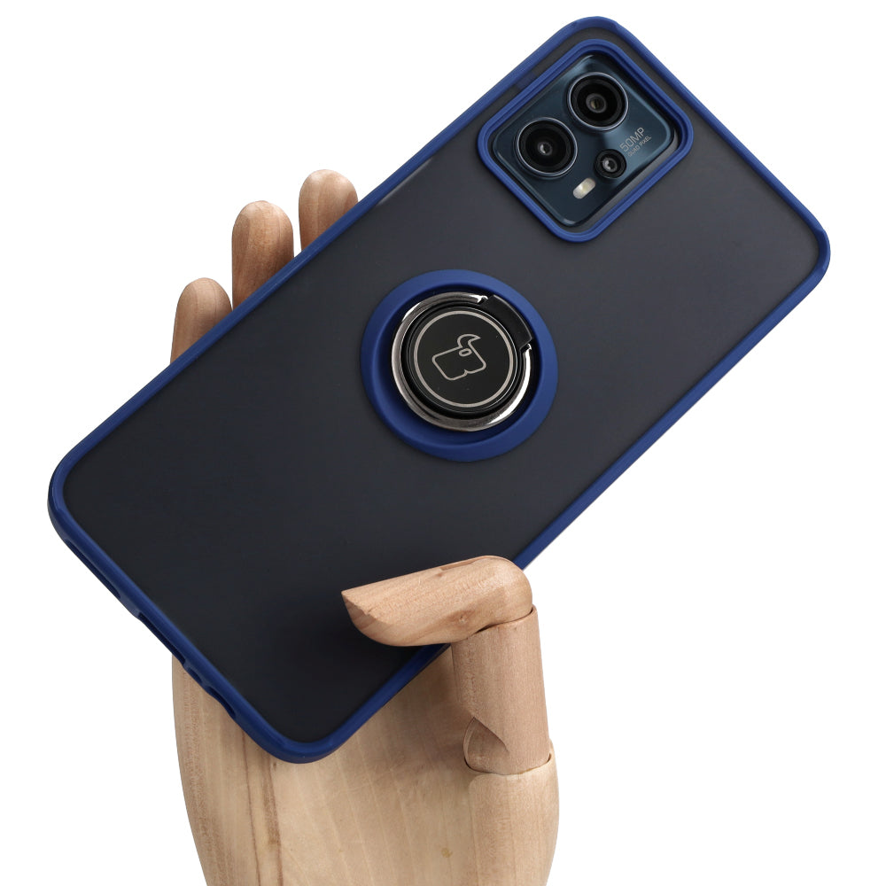 Handyhülle mit Fingergriff für Motorola Moto G13 / G23 / G53 5G, Bizon Case Hybrid Ring, getönt mit dunkelblauem Rahmen