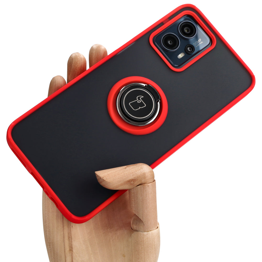 Handyhülle mit Fingergriff für Motorola Moto G13 / G23 / G53 5G, Bizon Case Hybrid Ring, getönt mit rotem Rahmen