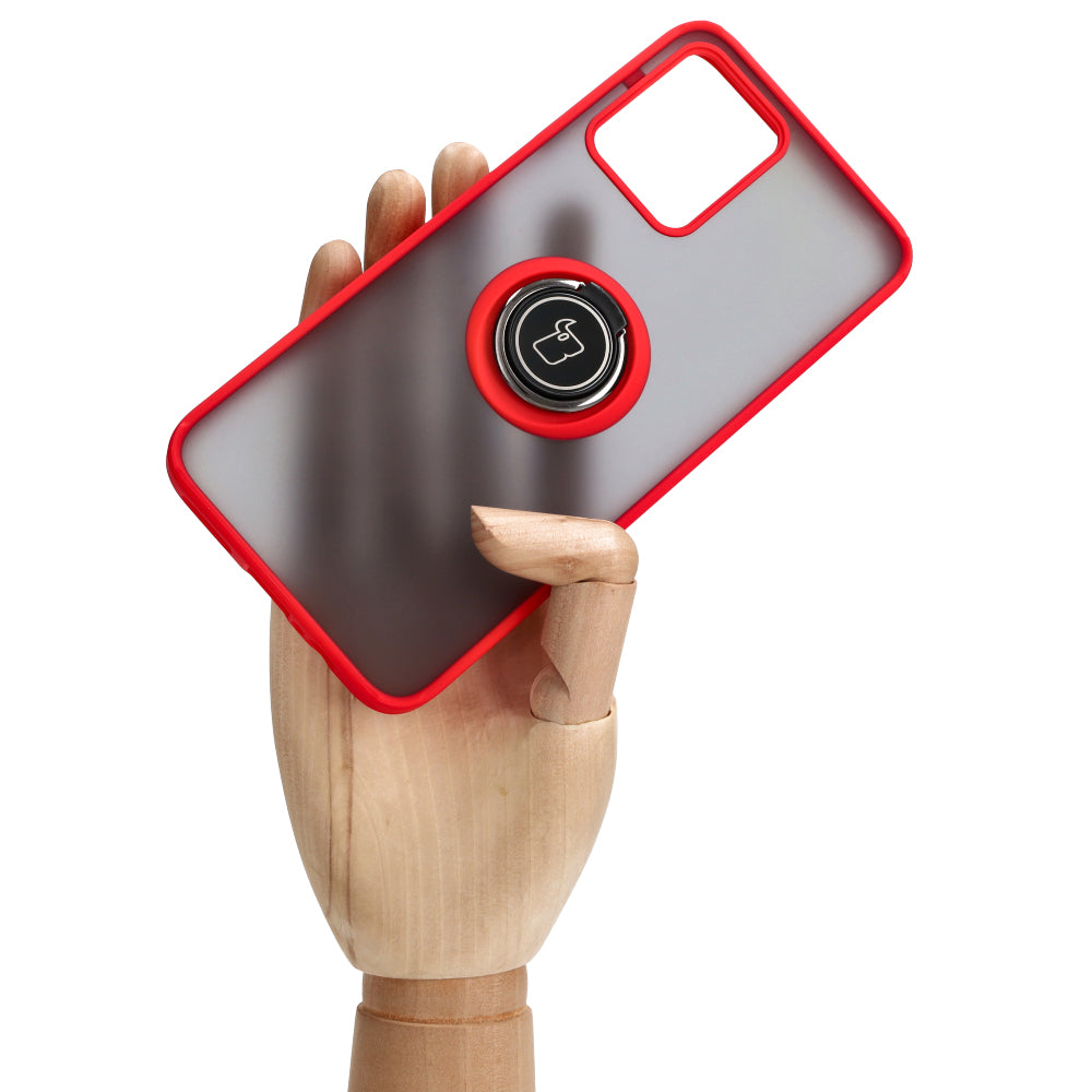 Handyhülle mit Fingergriff für Motorola Moto G13 / G23 / G53 5G, Bizon Case Hybrid Ring, getönt mit rotem Rahmen