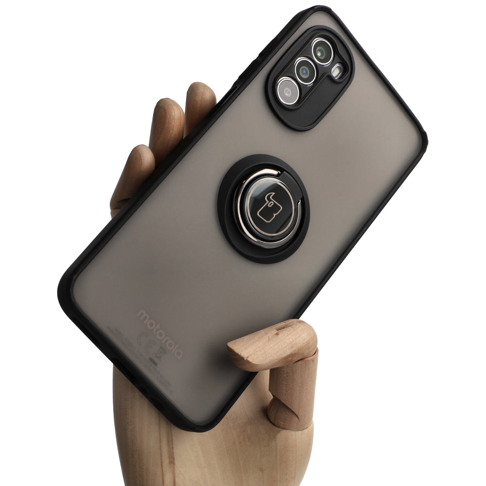 Handyhülle mit Fingergriff für Motorola Moto G52 / G82, Bizon Case Hybrid Ring, getönt mit schwarzem Rahmen