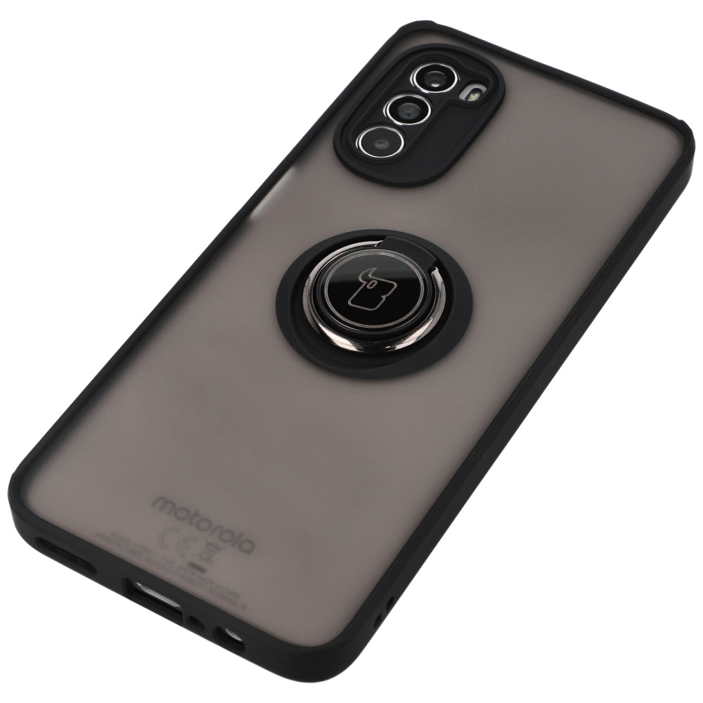 Handyhülle mit Fingergriff für Motorola Moto G52 / G82, Bizon Case Hybrid Ring, getönt mit schwarzem Rahmen