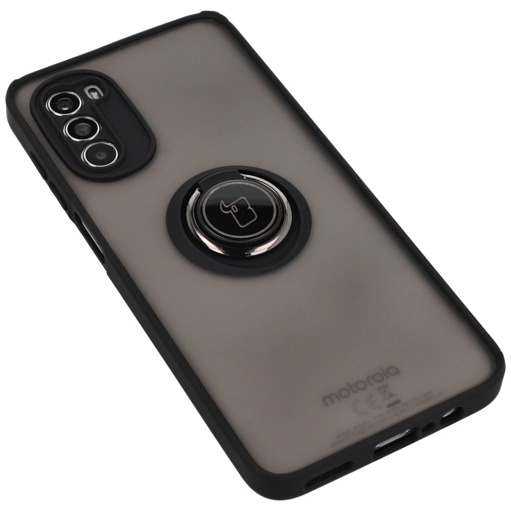 Handyhülle mit Fingergriff für Motorola Moto G52 / G82, Bizon Case Hybrid Ring, getönt mit schwarzem Rahmen