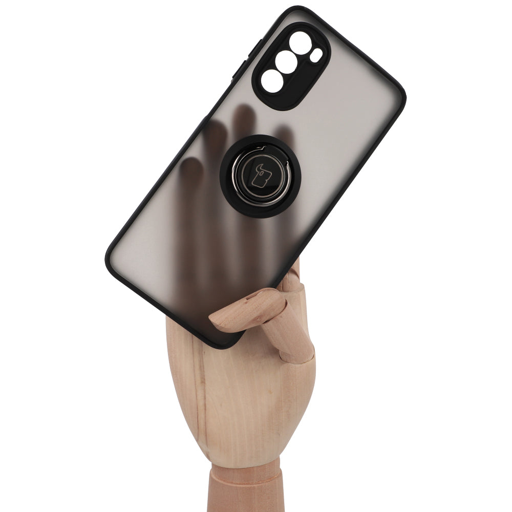 Handyhülle mit Fingergriff für Motorola Moto G52 / G82, Bizon Case Hybrid Ring, getönt mit schwarzem Rahmen