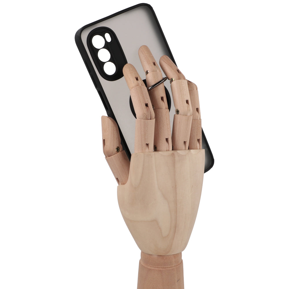 Handyhülle mit Fingergriff für Motorola Moto G52 / G82, Bizon Case Hybrid Ring, getönt mit schwarzem Rahmen