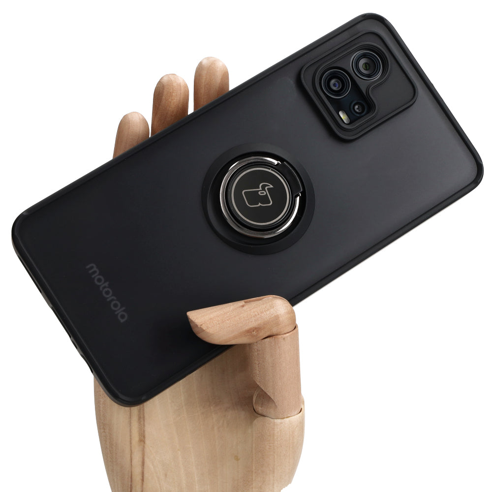 Schutzhülle Bizon Case Hybrid Ring für Motorola Moto G72, Schwarz