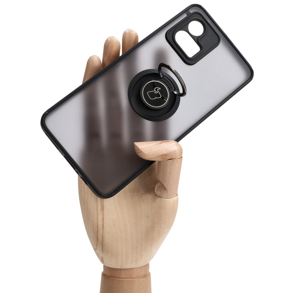 Handyhülle mit Fingergriff für Motorola Moto G72, Bizon Case Hybrid Ring, getönt mit schwarzem Rahmen