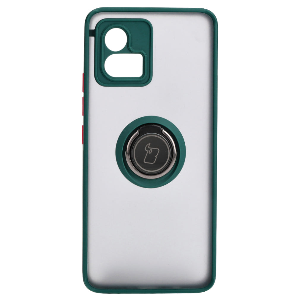 Handyhülle mit Fingergriff für Motorola Moto G72, Bizon Case Hybrid Ring, getönt mit dunkelgrünem Rahmen