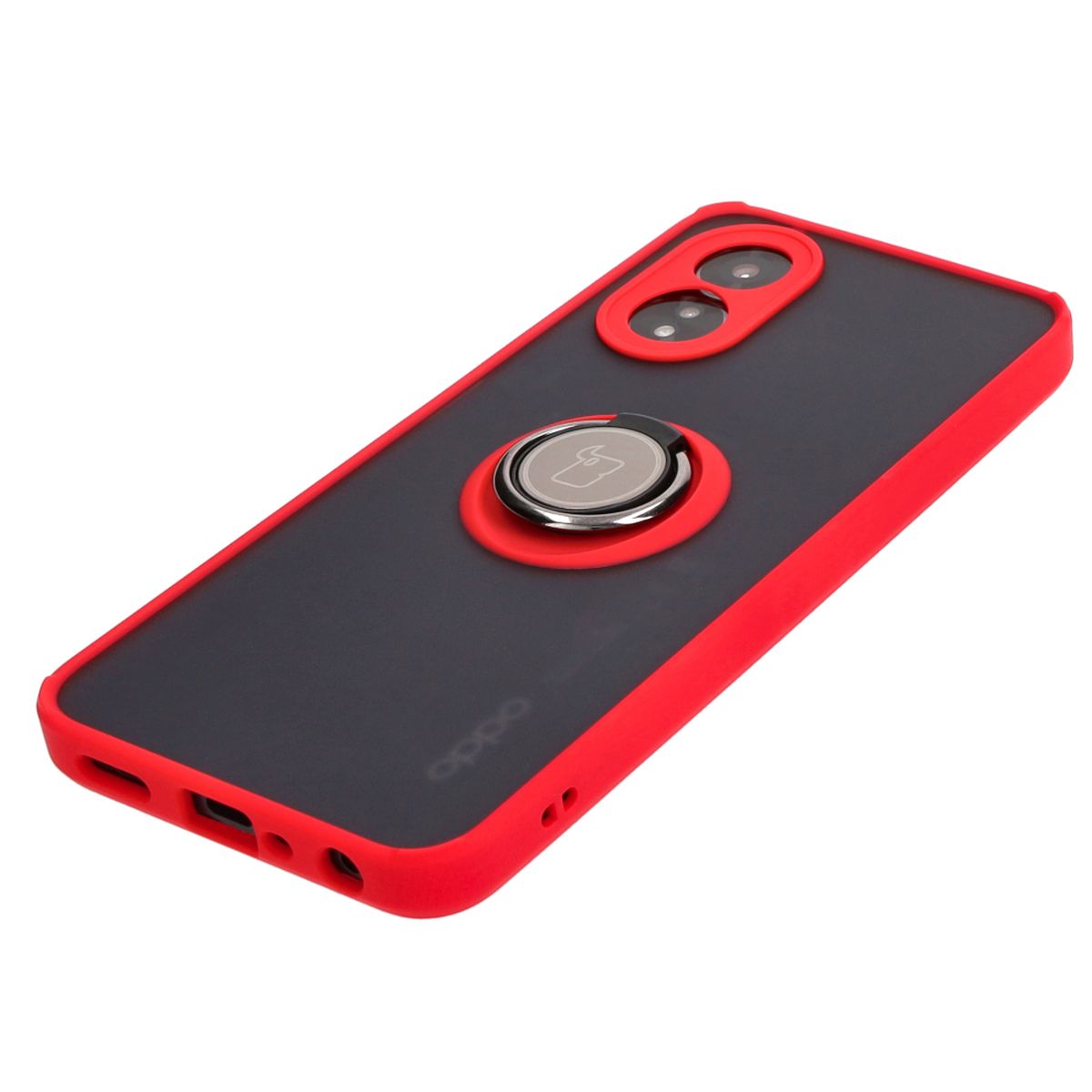 Handyhülle mit Fingergriff für Oppo A38 4G, Bizon Case Hybrid Ring, getönt mit rotem Rahmen