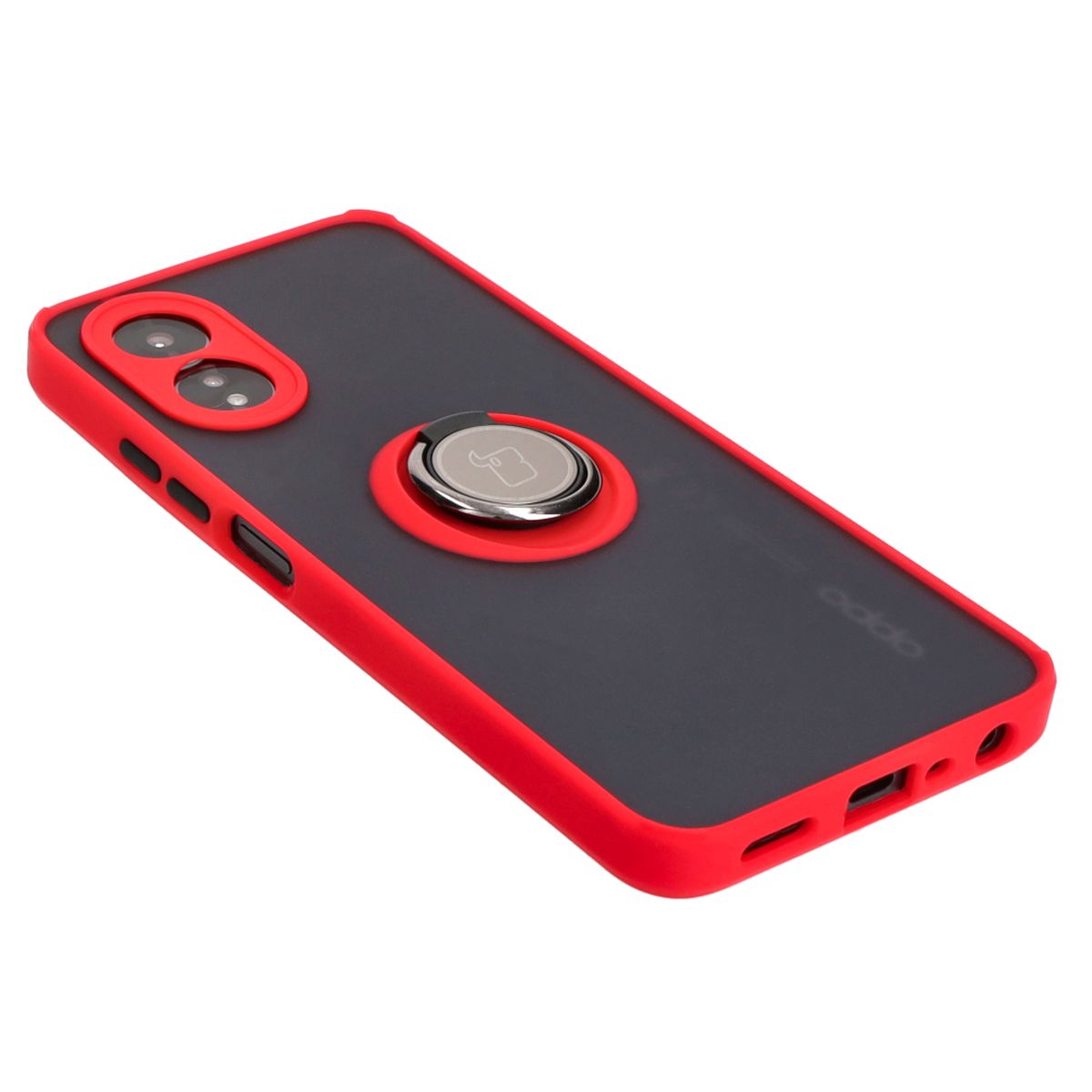 Handyhülle mit Fingergriff für Oppo A38 4G, Bizon Case Hybrid Ring, getönt mit rotem Rahmen