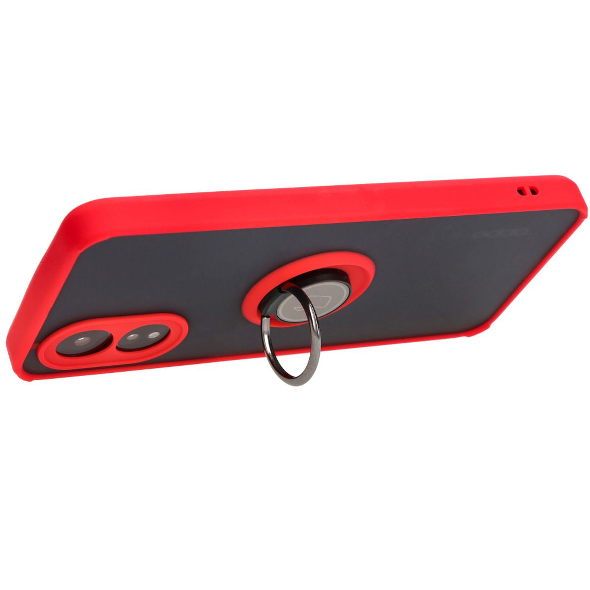 Handyhülle mit Fingergriff für Oppo A38 4G, Bizon Case Hybrid Ring, getönt mit rotem Rahmen