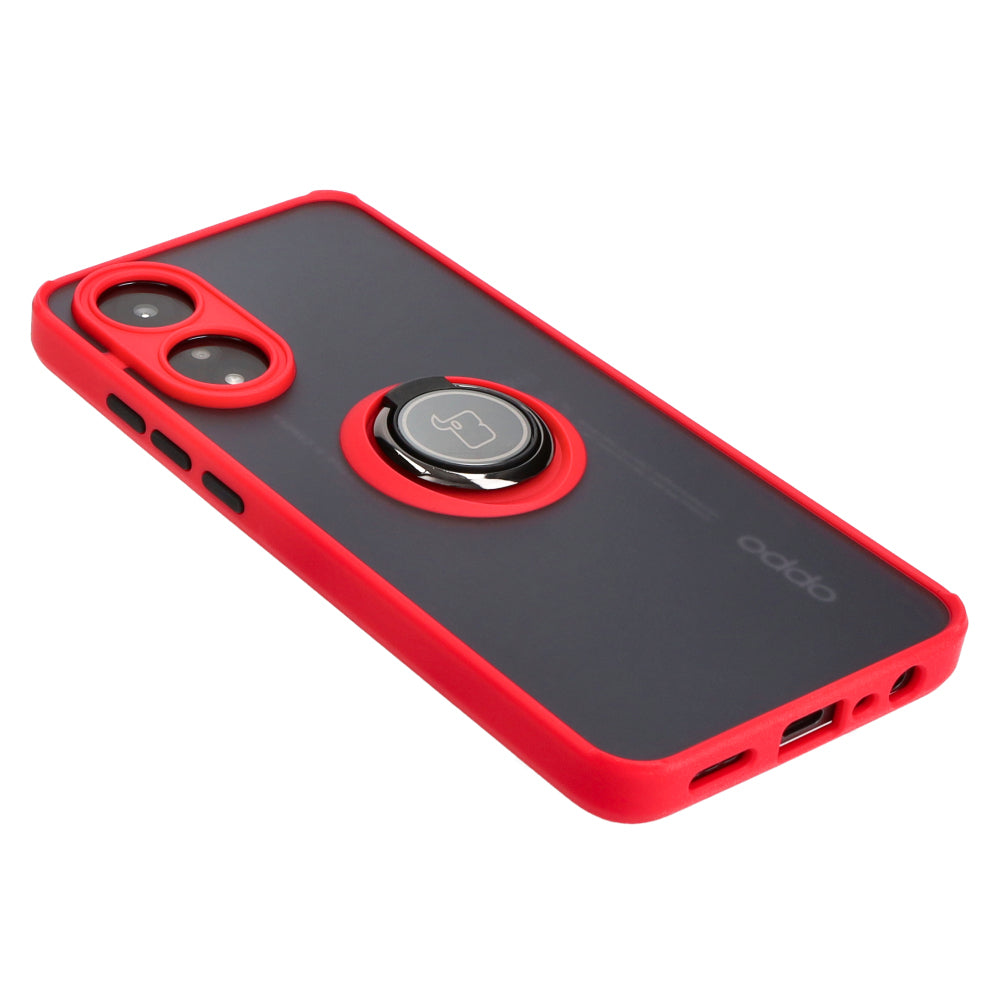 Handyhülle mit Fingergriff für Oppo A78 4G, Bizon Case Hybrid Ring, getönt mit rotem Rahmen