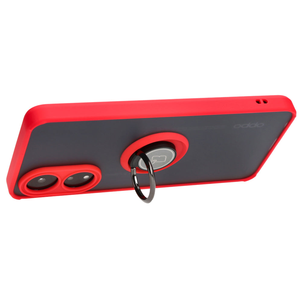 Handyhülle mit Fingergriff für Oppo A78 4G, Bizon Case Hybrid Ring, getönt mit rotem Rahmen