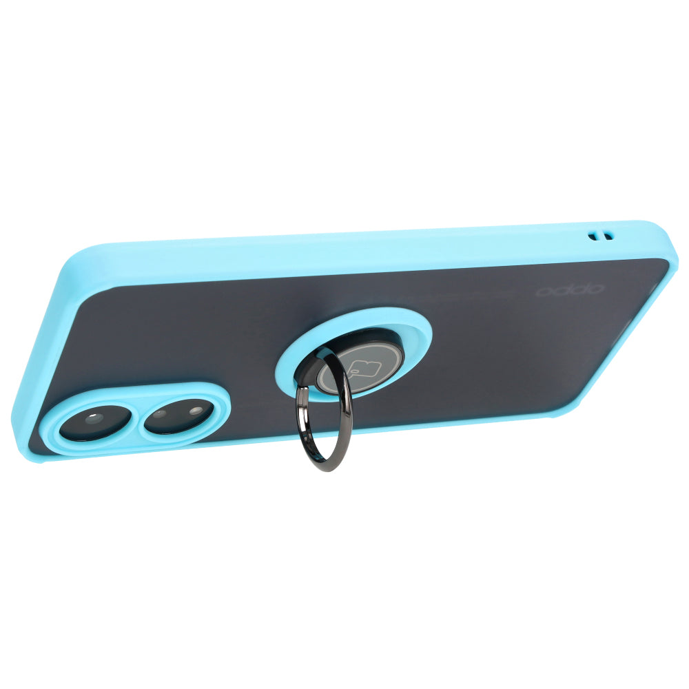 Handyhülle mit Fingergriff für Oppo A78 4G, Bizon Case Hybrid Ring, getönt mit hellblauem Rahmen