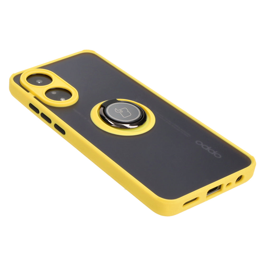Handyhülle mit Fingergriff für Oppo A78 4G, Bizon Case Hybrid Ring, getönt mit gelbem Rahmen