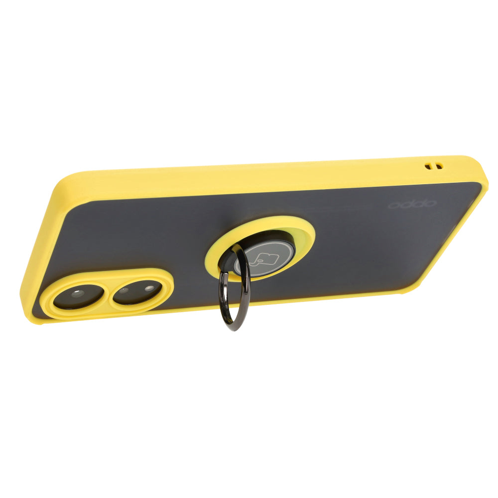 Handyhülle mit Fingergriff für Oppo A78 4G, Bizon Case Hybrid Ring, getönt mit gelbem Rahmen