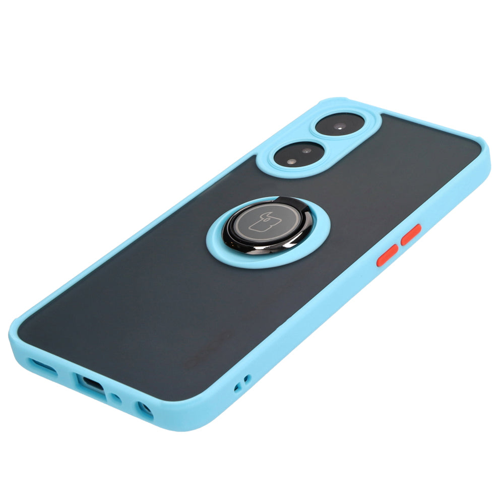Handyhülle mit Fingergriff für Oppo A78 5G, Bizon Case Hybrid Ring, getönt mit hellblauem Rahmen