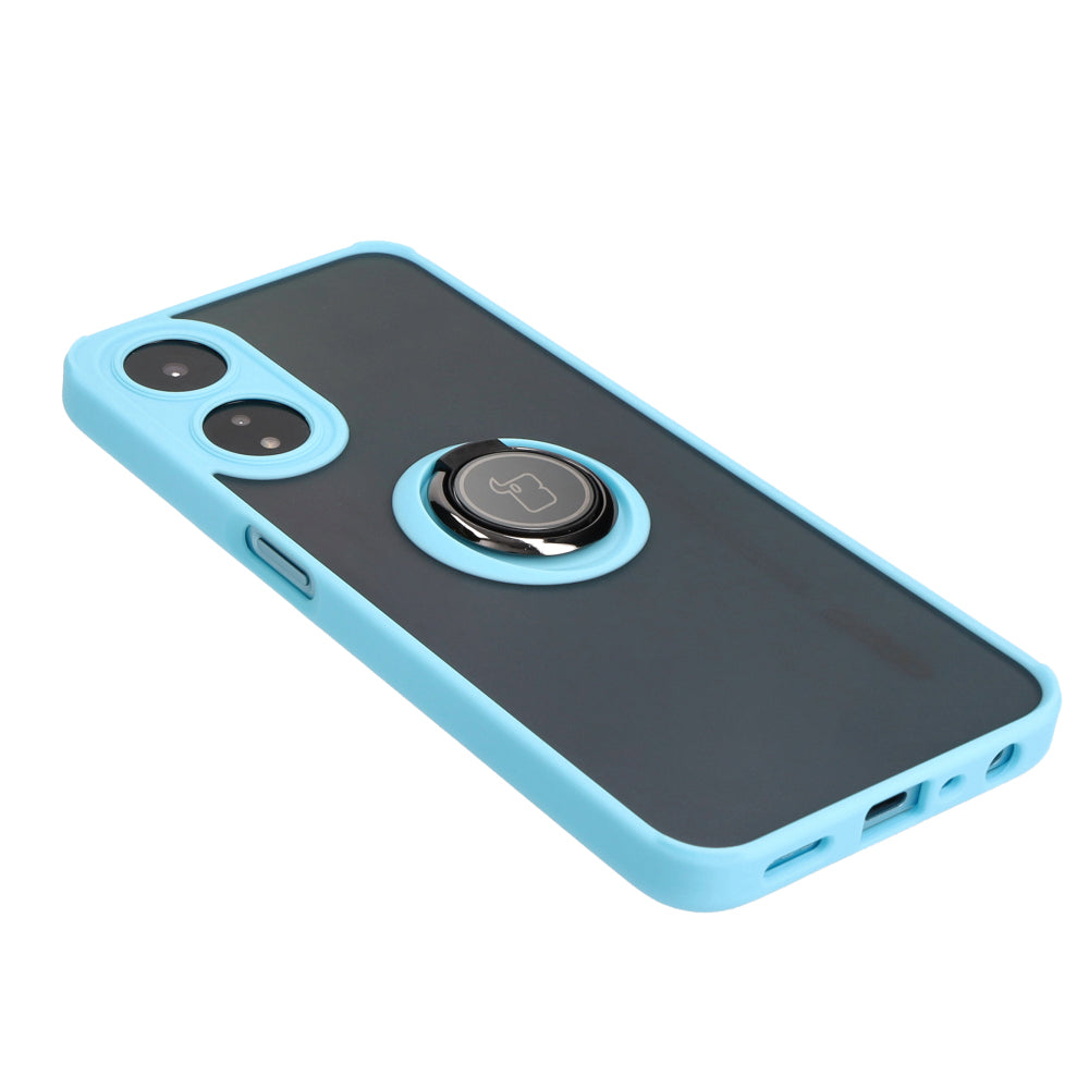 Handyhülle mit Fingergriff für Oppo A78 5G, Bizon Case Hybrid Ring, getönt mit hellblauem Rahmen