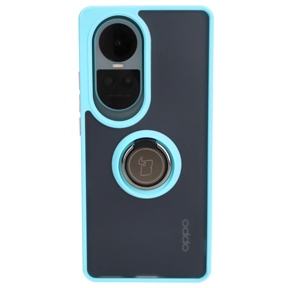 Handyhülle mit Fingergriff für Oppo Reno10 / 10 Pro, Bizon Case Hybrid Ring, getönt mit hellblauem Rahmen