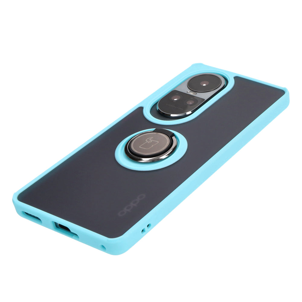 Handyhülle mit Fingergriff für Oppo Reno10 / 10 Pro, Bizon Case Hybrid Ring, getönt mit hellblauem Rahmen