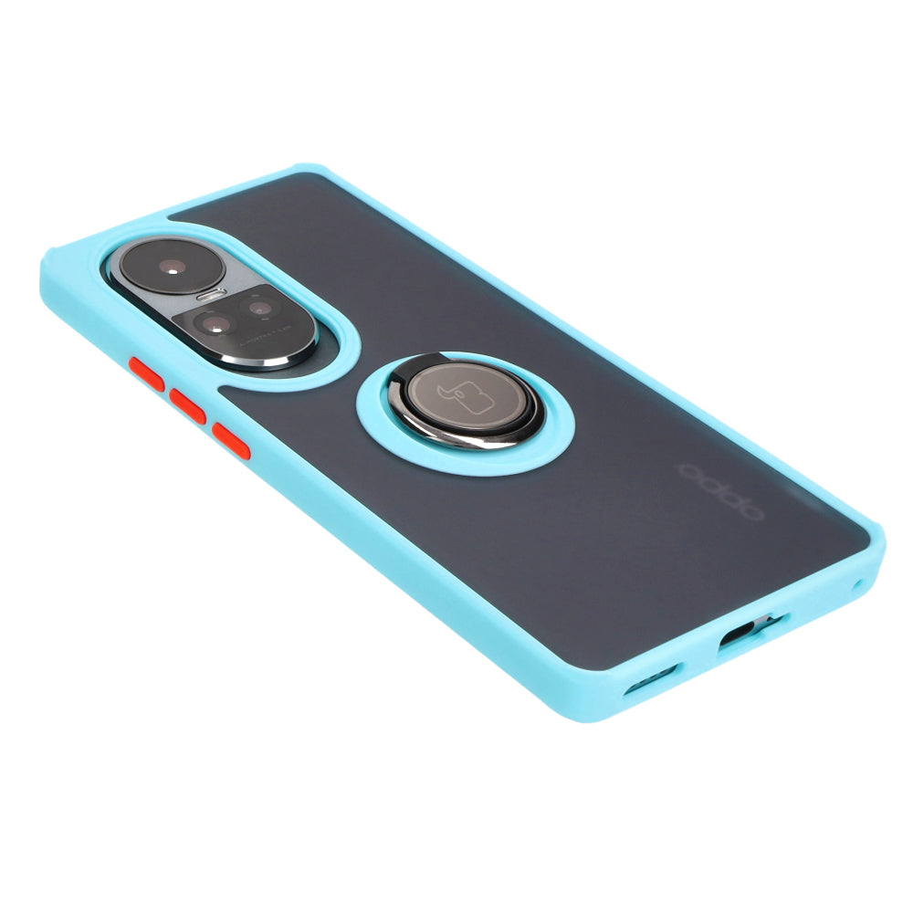 Handyhülle mit Fingergriff für Oppo Reno10 / 10 Pro, Bizon Case Hybrid Ring, getönt mit hellblauem Rahmen