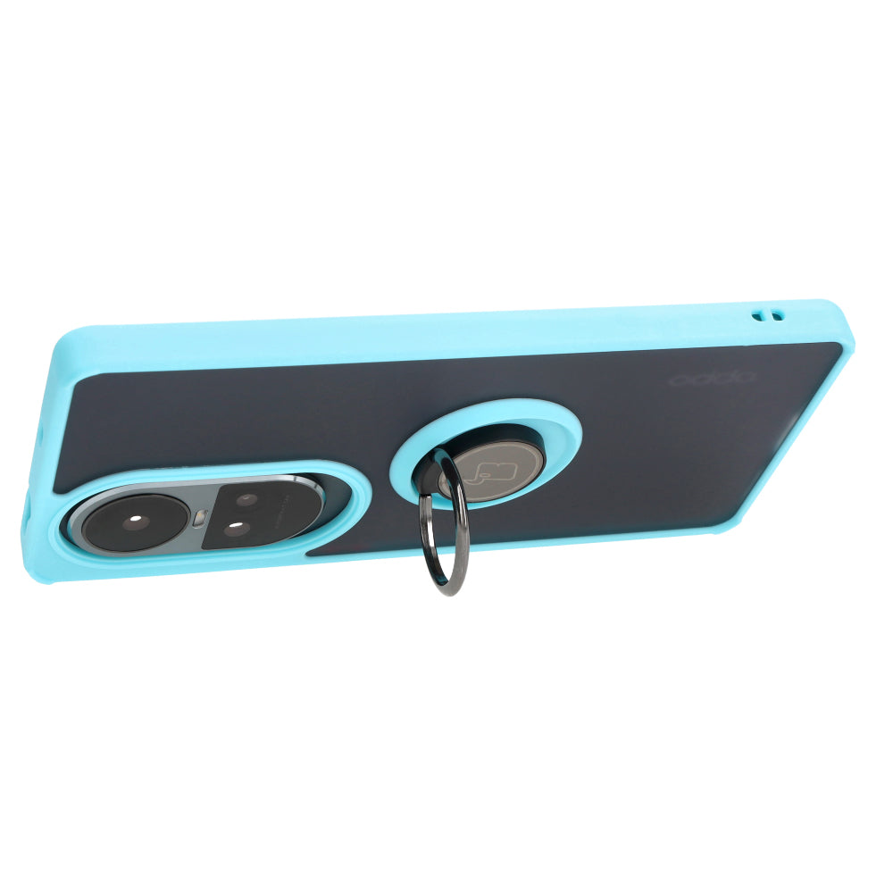 Handyhülle mit Fingergriff für Oppo Reno10 / 10 Pro, Bizon Case Hybrid Ring, getönt mit hellblauem Rahmen
