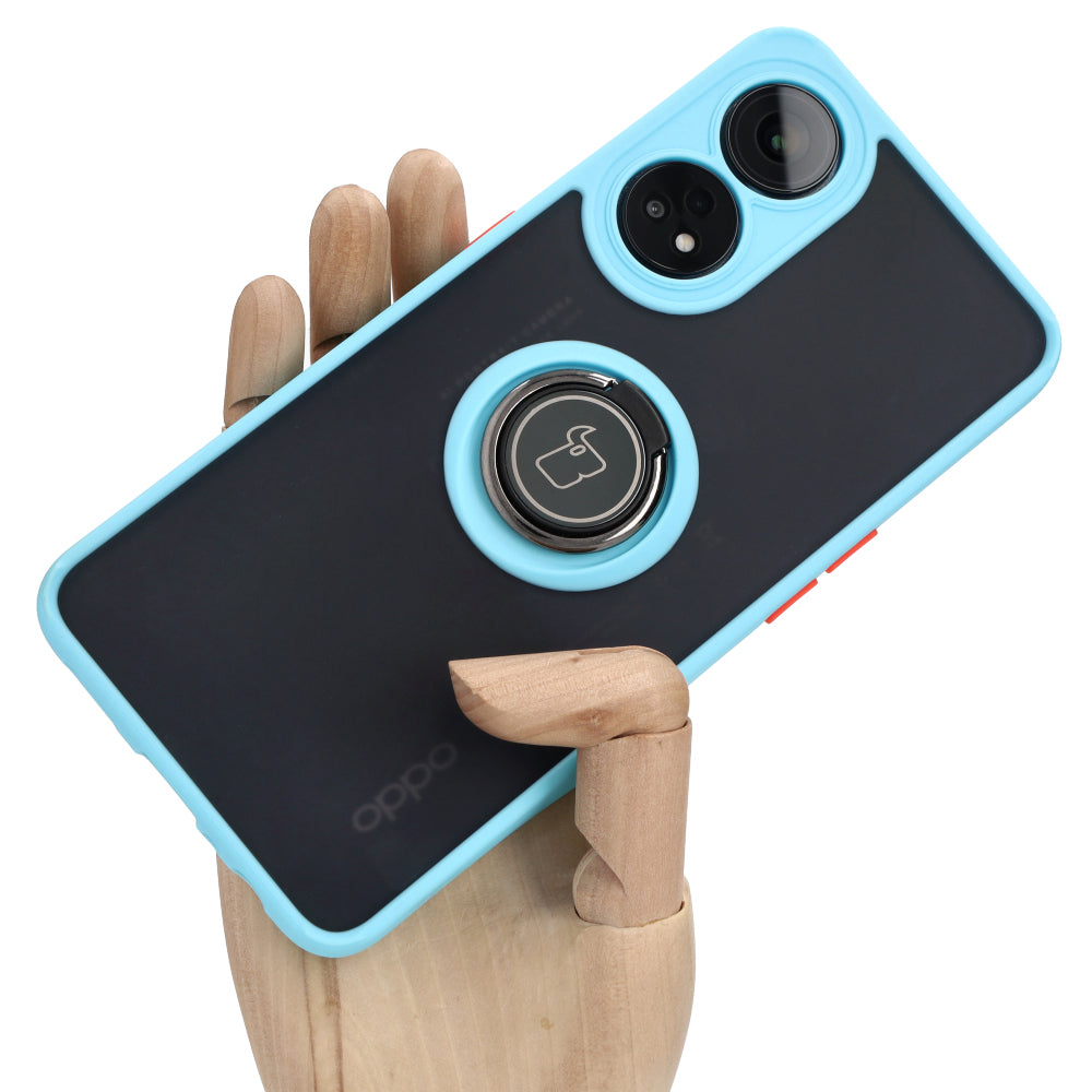 Handyhülle mit Fingergriff für Oppo Reno8 T, Bizon Case Hybrid Ring, getönt mit hellblauem Rahmen