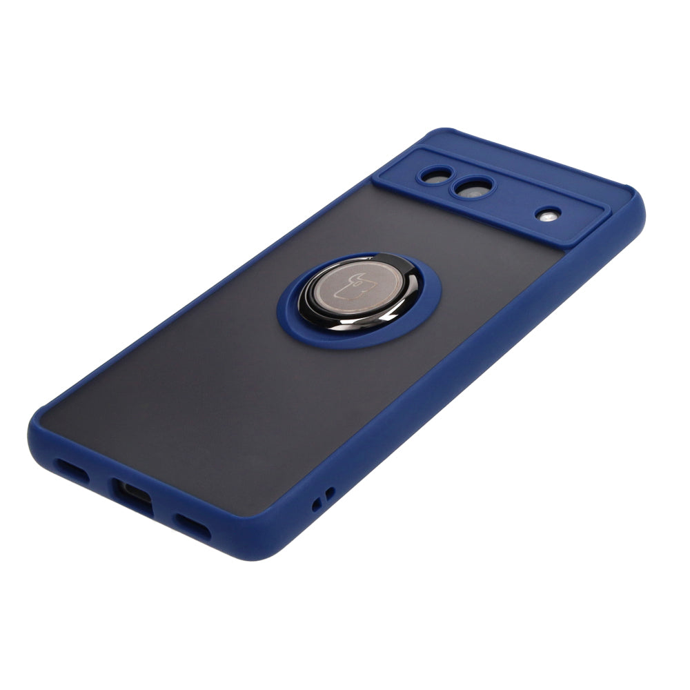 Handyhülle mit Fingergriff für Google Pixel 7A, Bizon Case Hybrid Ring, getönt mit dunkelblauem Rahmen
