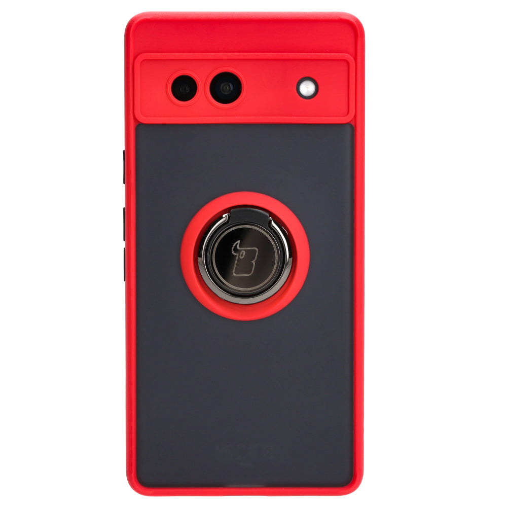 Handyhülle mit Fingergriff für Google Pixel 7A, Bizon Case Hybrid Ring, getönt mit rotem Rahmen