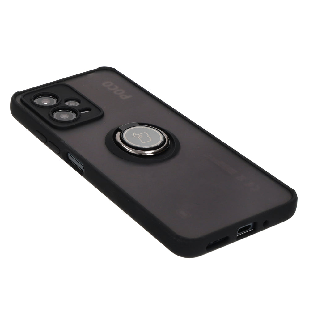 Handyhülle mit Fingergriff für Xiaomi Poco X5 / Redmi Note 12 5G, Bizon Case Hybrid Ring, getönt mit schwarzem Rahmen