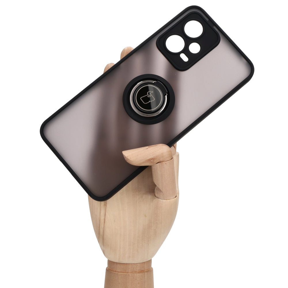 Handyhülle mit Fingergriff für Xiaomi Poco X5 / Redmi Note 12 5G, Bizon Case Hybrid Ring, getönt mit schwarzem Rahmen