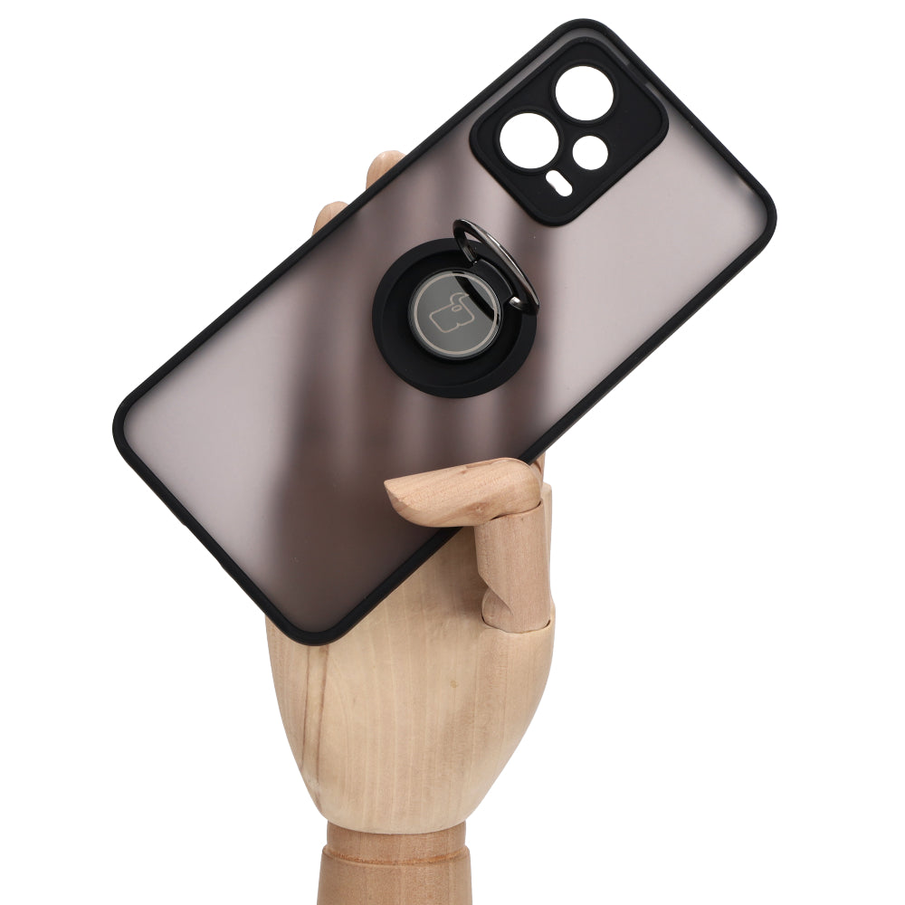 Handyhülle mit Fingergriff für Xiaomi Poco X5 / Redmi Note 12 5G, Bizon Case Hybrid Ring, getönt mit schwarzem Rahmen