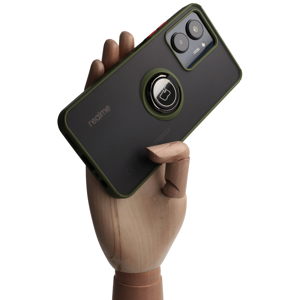 Handyhülle mit Fingergriff für Realme C33 / C30 / Narzo 50i Prime, Bizon Case Hybrid Ring, getönt mit grünem Rahmen