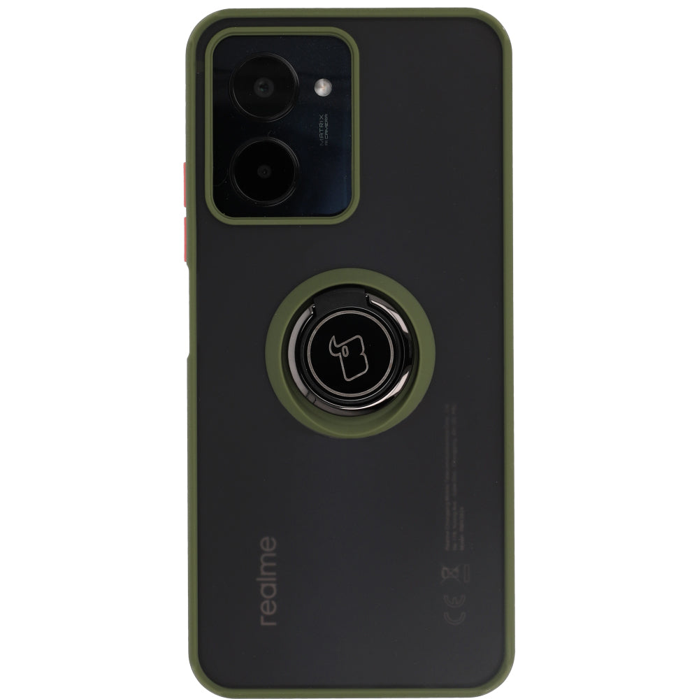 Handyhülle mit Fingergriff für Realme C33 / C30 / Narzo 50i Prime, Bizon Case Hybrid Ring, getönt mit grünem Rahmen