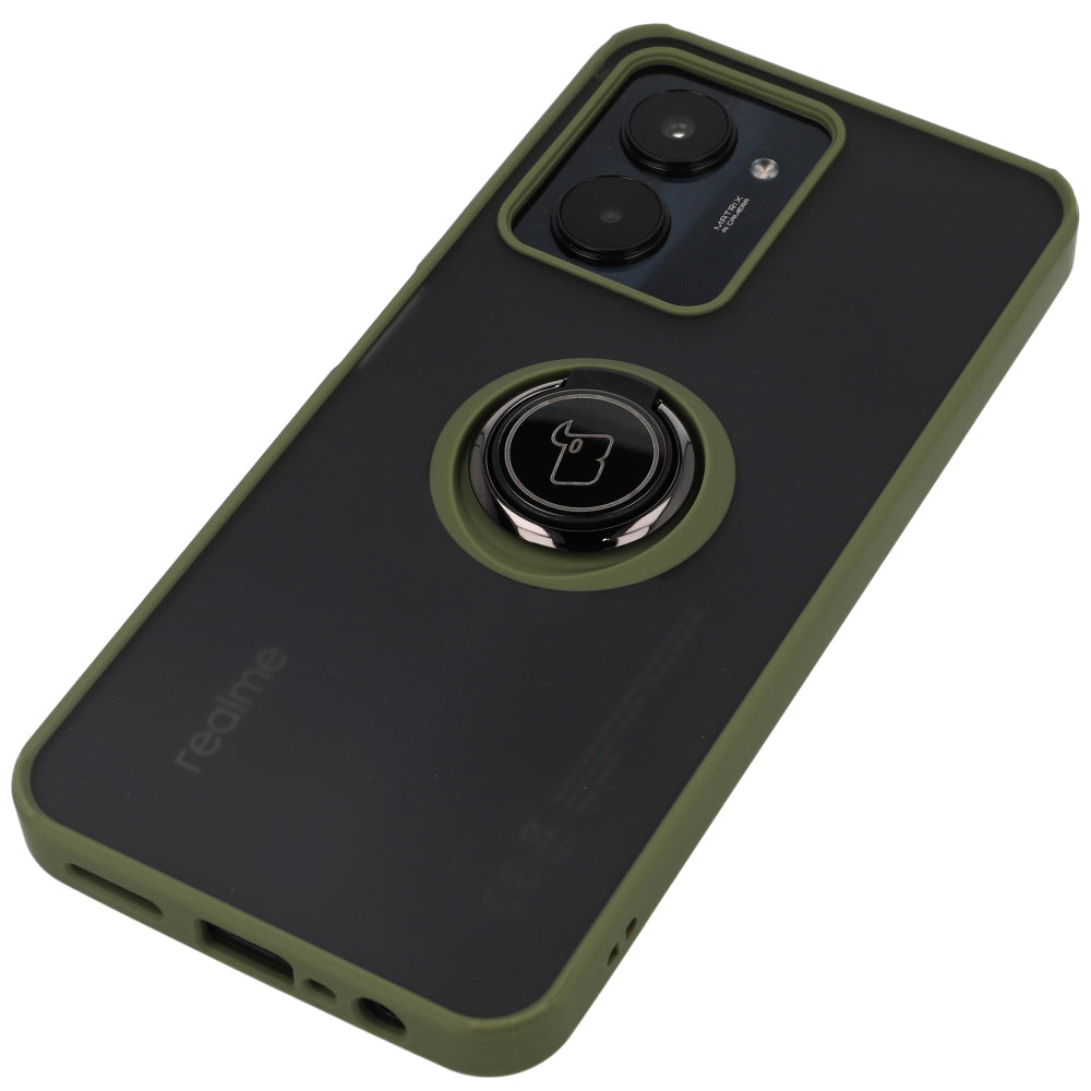 Handyhülle mit Fingergriff für Realme C33 / C30 / Narzo 50i Prime, Bizon Case Hybrid Ring, getönt mit grünem Rahmen