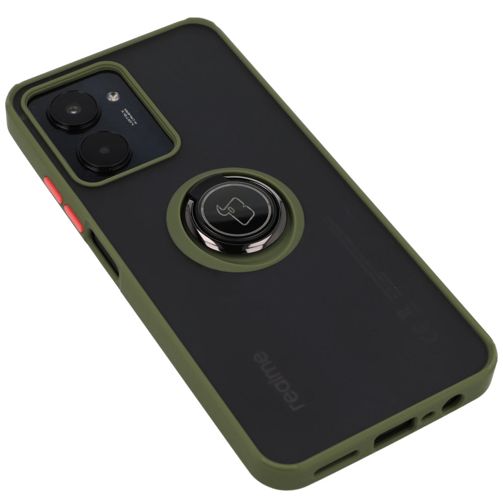 Handyhülle mit Fingergriff für Realme C33 / C30 / Narzo 50i Prime, Bizon Case Hybrid Ring, getönt mit grünem Rahmen