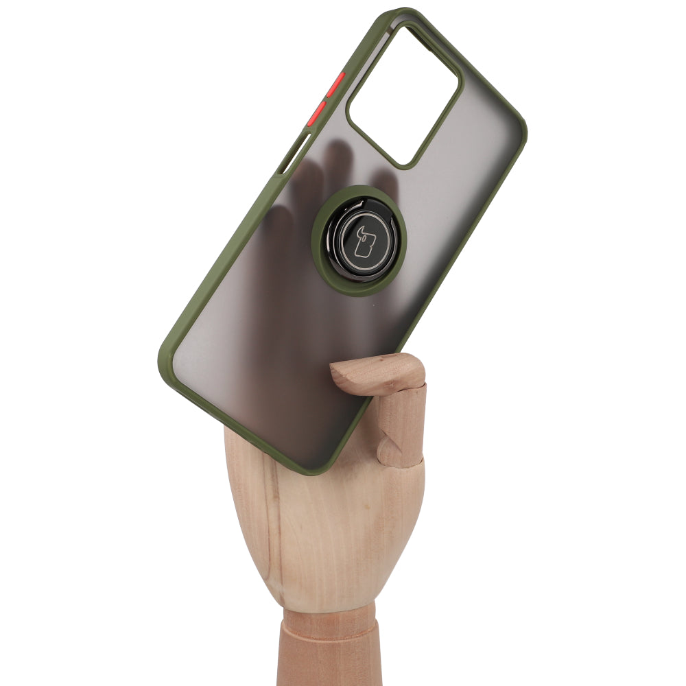 Handyhülle mit Fingergriff für Realme C33 / C30 / Narzo 50i Prime, Bizon Case Hybrid Ring, getönt mit grünem Rahmen