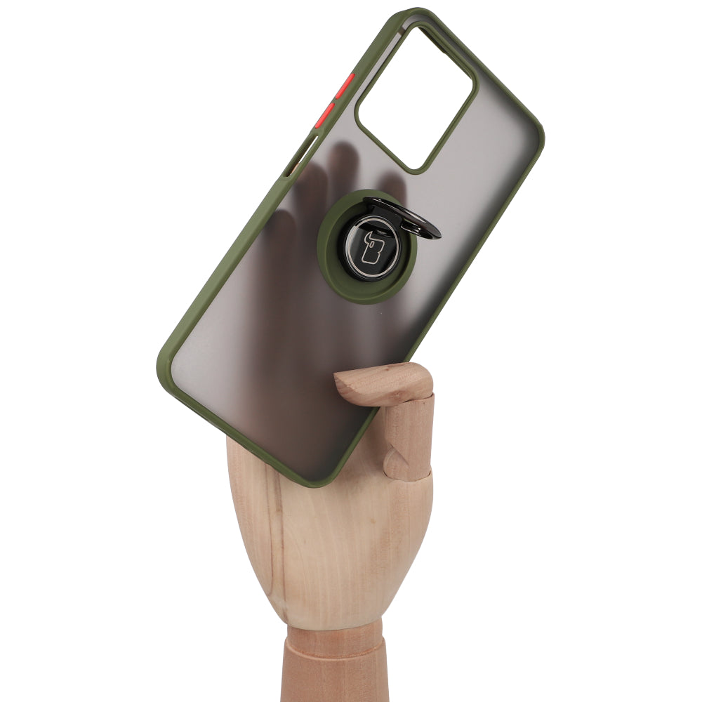 Handyhülle mit Fingergriff für Realme C33 / C30 / Narzo 50i Prime, Bizon Case Hybrid Ring, getönt mit grünem Rahmen