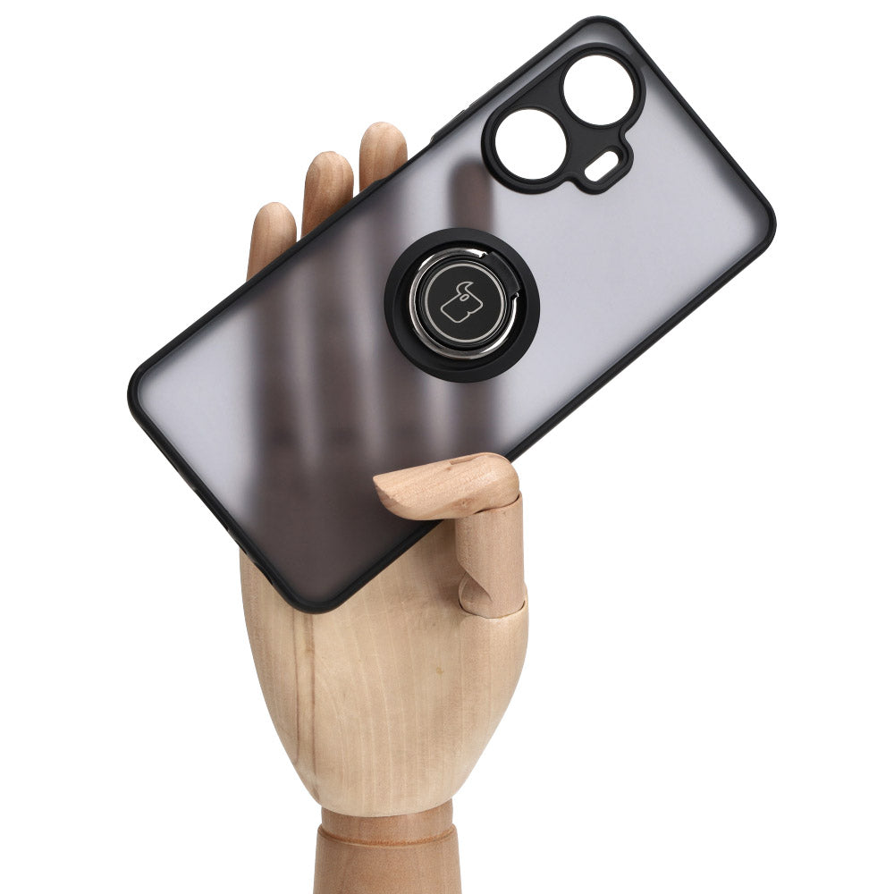 Handyhülle mit Fingergriff für Realme C55, Bizon Case Hybrid Ring, getönt mit schwarzem Rahmen