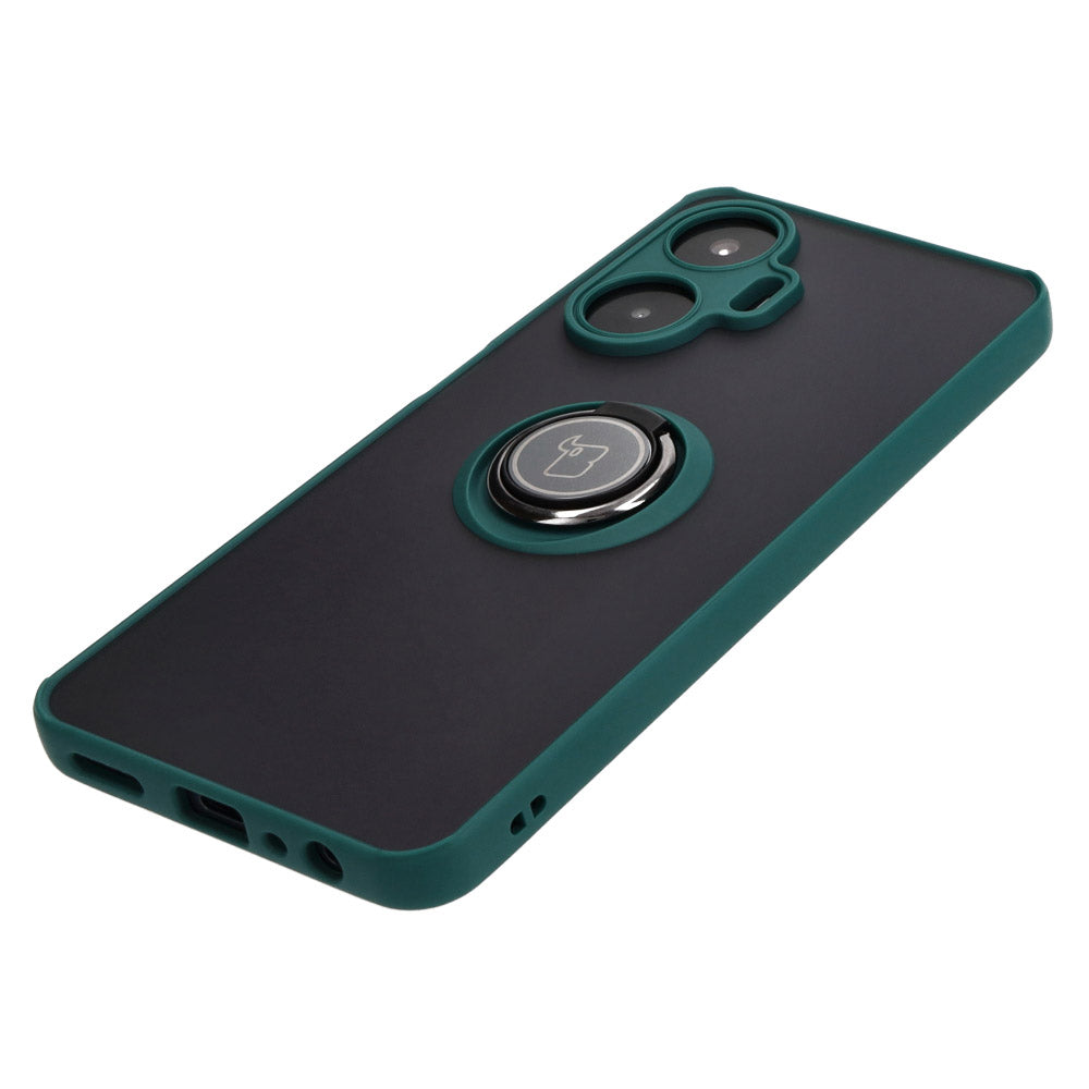 Handyhülle mit Fingergriff für Realme C55, Bizon Case Hybrid Ring, getönt mit dunkelgrünem Rahmen