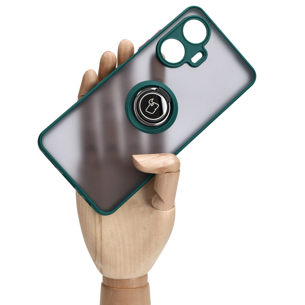 Handyhülle mit Fingergriff für Realme C55, Bizon Case Hybrid Ring, getönt mit dunkelgrünem Rahmen