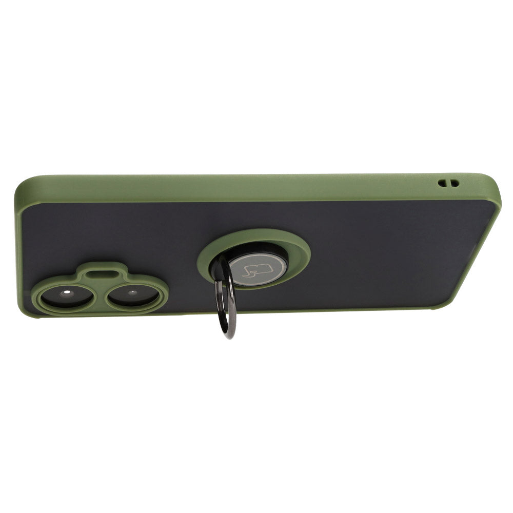 Handyhülle mit Fingergriff für Realme C55, Bizon Case Hybrid Ring, getönt mit grünem Rahmen