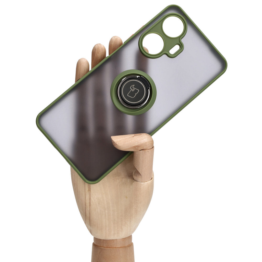 Handyhülle mit Fingergriff für Realme C55, Bizon Case Hybrid Ring, getönt mit grünem Rahmen
