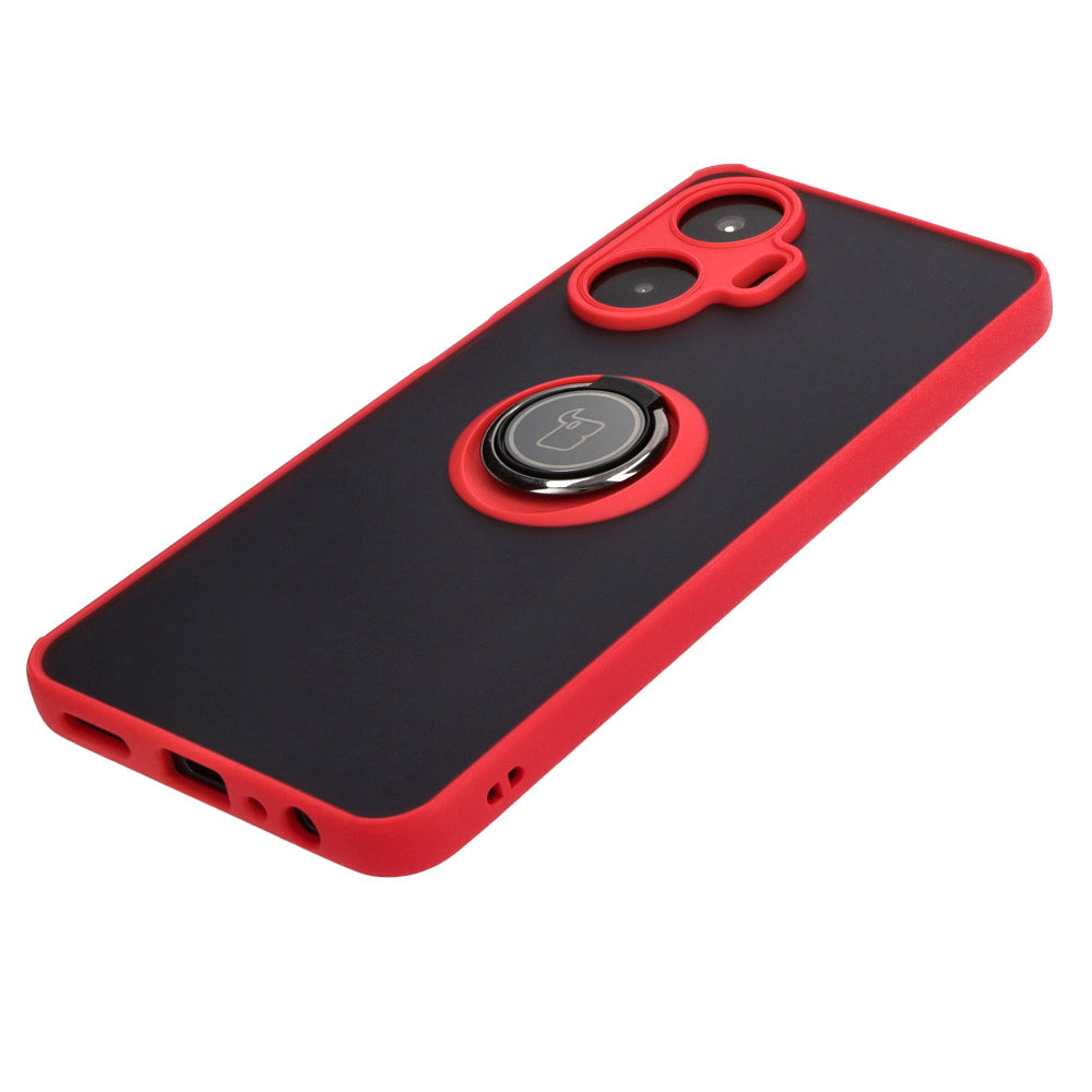 Handyhülle mit Fingergriff für Realme C55, Bizon Case Hybrid Ring, getönt mit rotem Rahmen