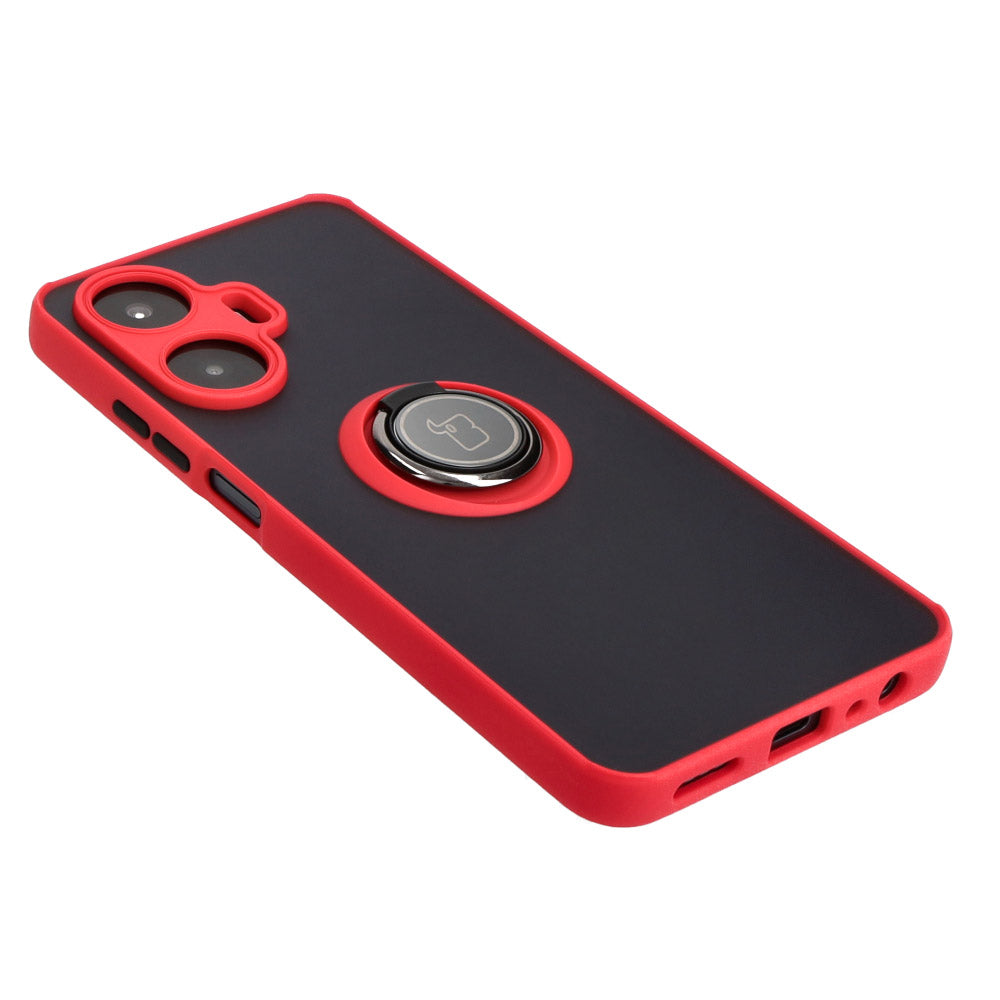 Handyhülle mit Fingergriff für Realme C55, Bizon Case Hybrid Ring, getönt mit rotem Rahmen
