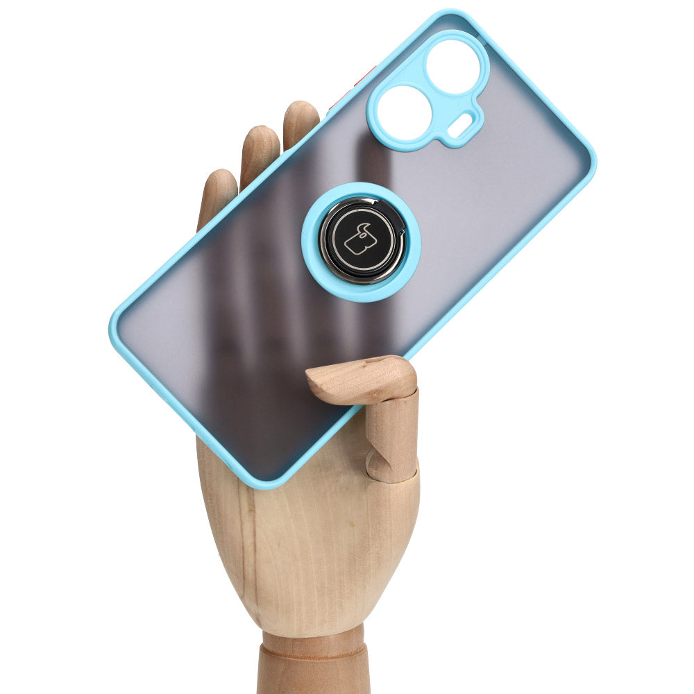 Handyhülle mit Fingergriff für Realme C55, Bizon Case Hybrid Ring, getönt mit hellblauem Rahmen